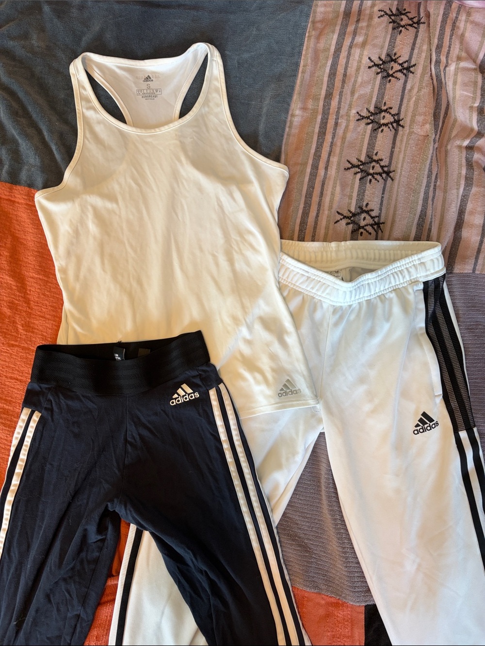BUNDLE Adidas: White tracksuit, Navy leggings, white tank top